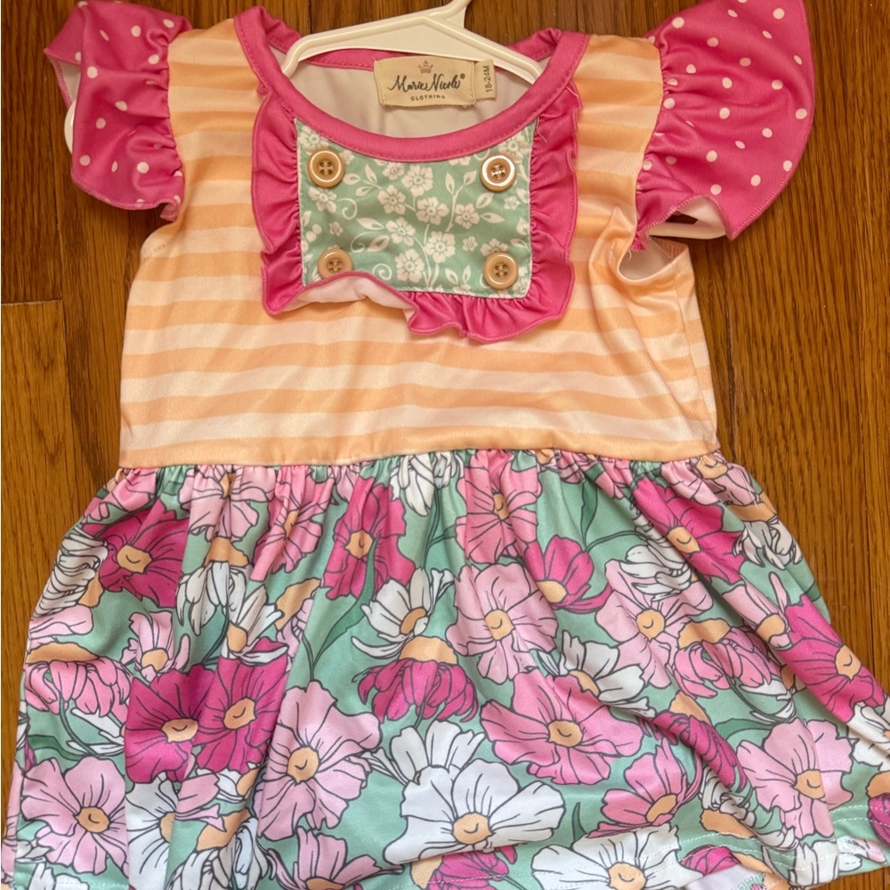 Charming Pink and Green Floral Kids Dress